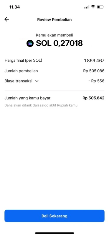 Ilustrasi (diedit dari screenshot resmi Pintu): beli SOL, cek review lalu tap Beli Sekarang. Angka/harga hanya contoh.