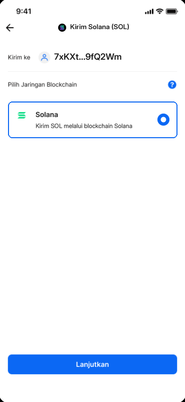 Ilustrasi (diedit dari screenshot resmi Pintu): pilih jaringan Solana. Angka/harga hanya contoh.