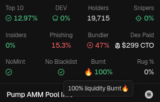 Arahkan kursor ke Burnt: muncul keterangan "100% liquidity Burnt"